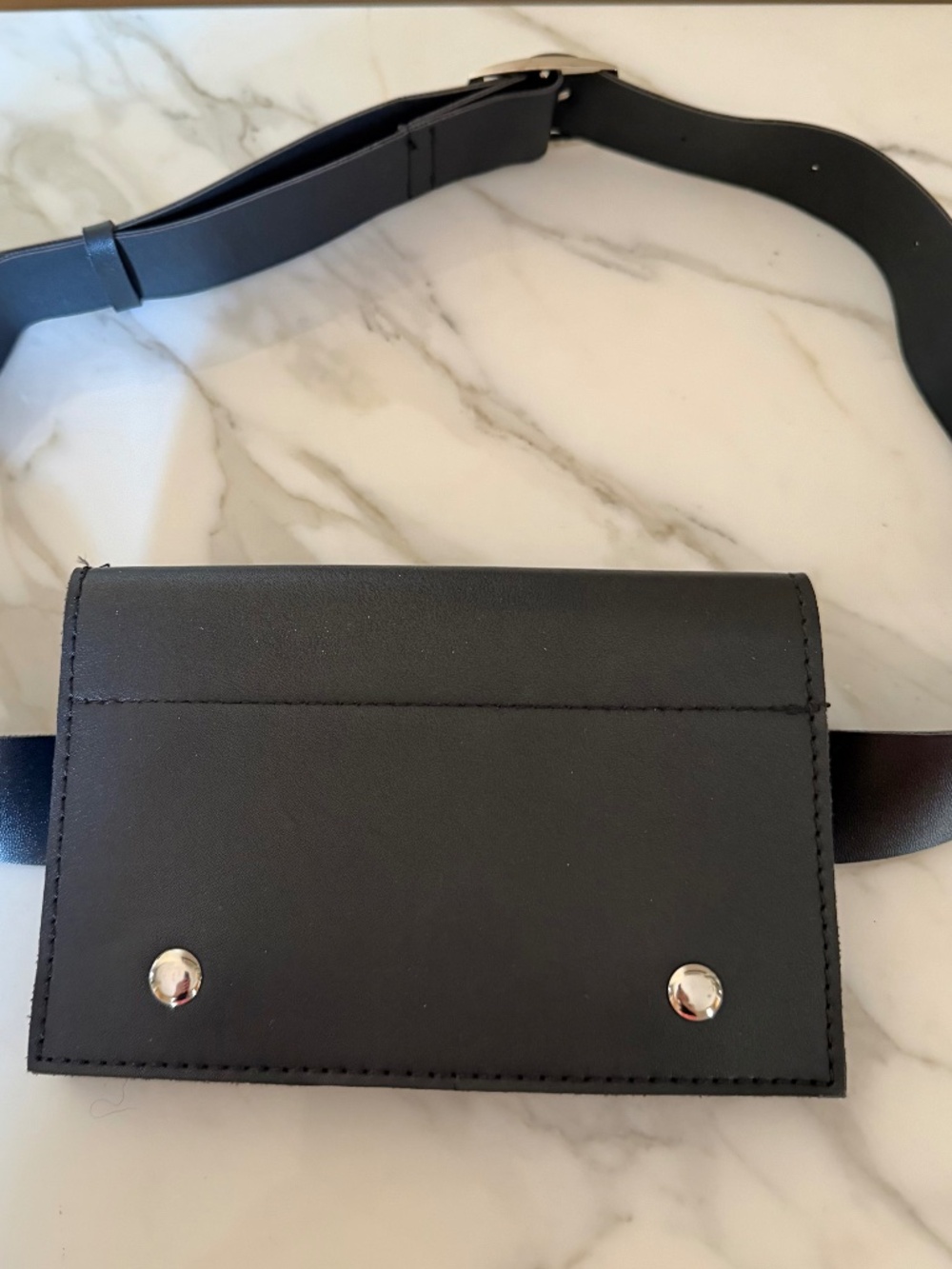 Black Vegan Leather Belt Bag / Fanny Pack — Adjustable Strap